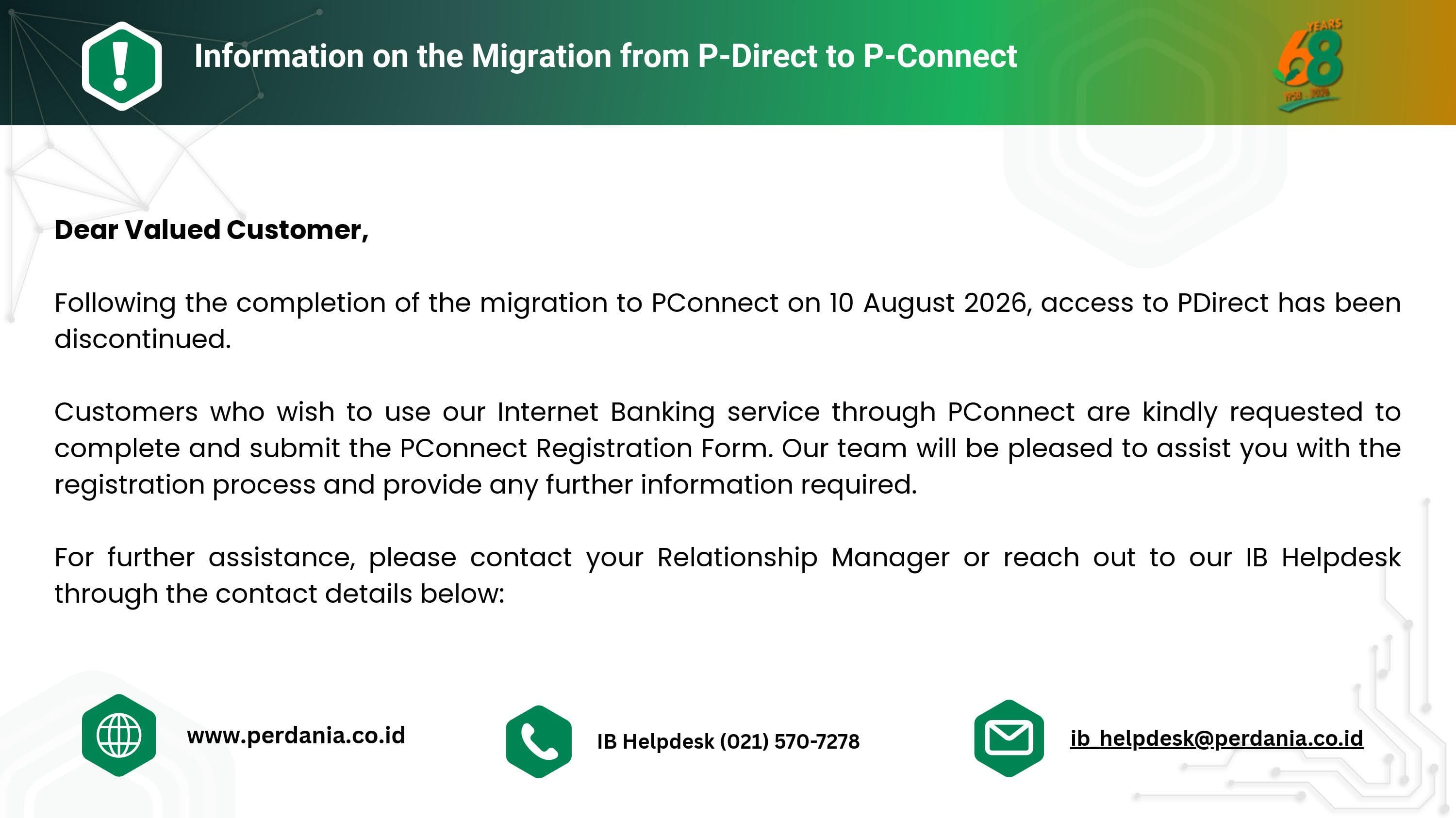 Perdania Connect Migration Schedule