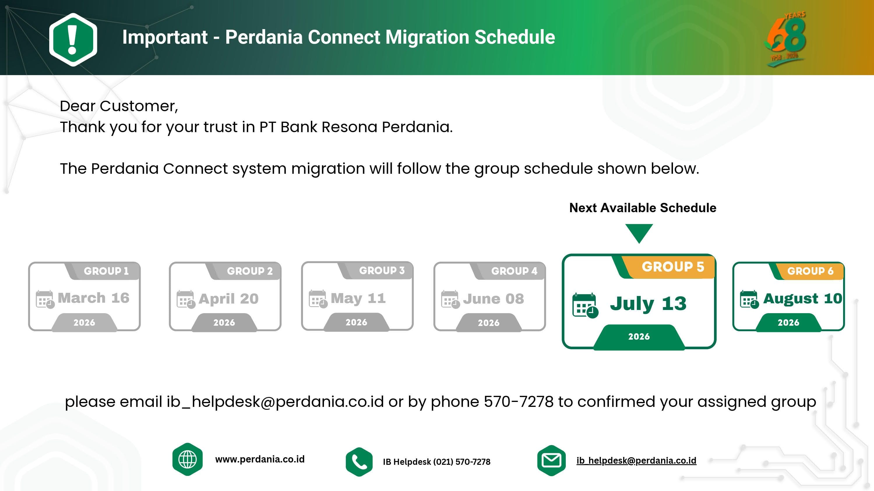 Perdania Connect Migration Schedule