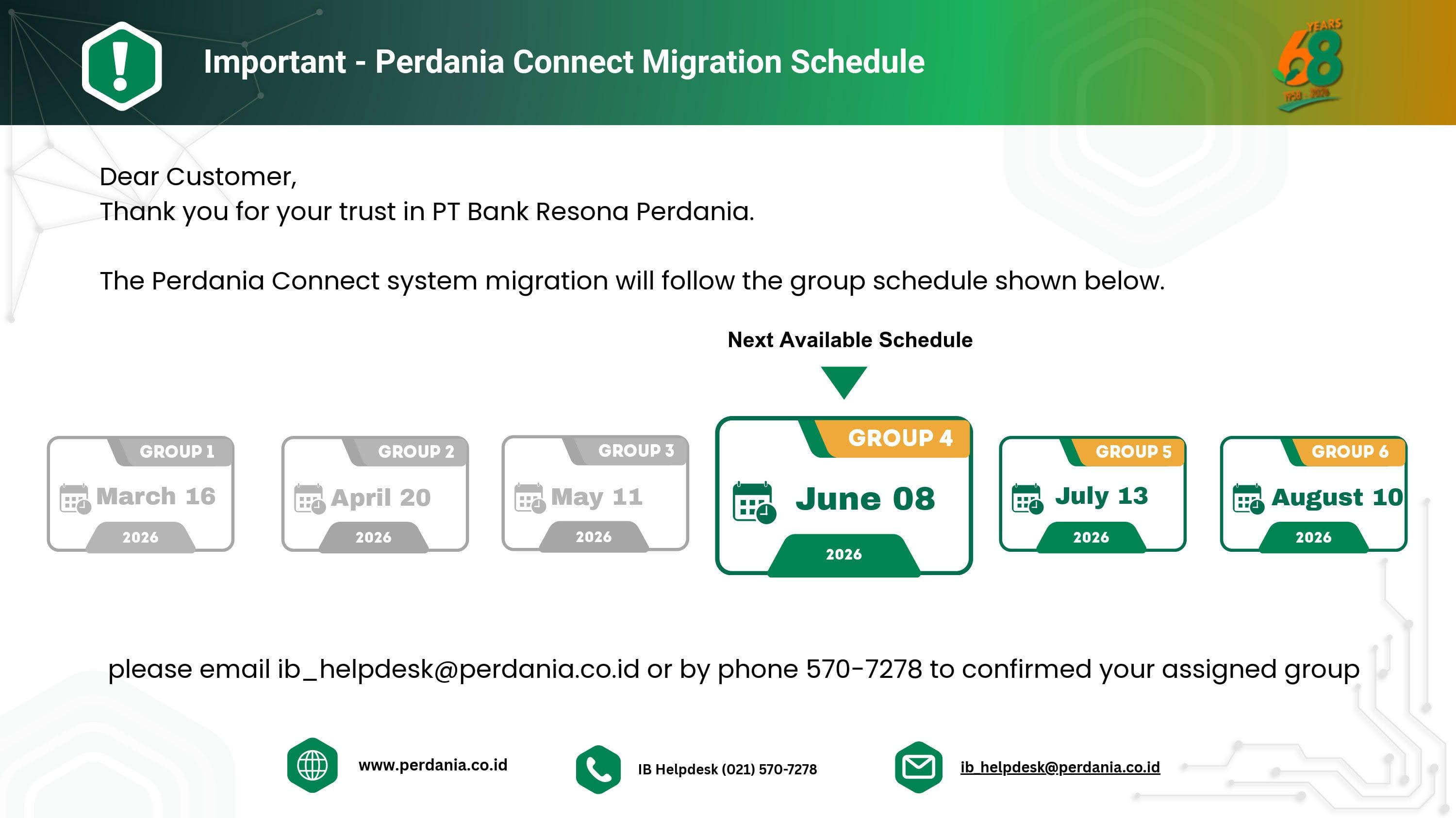 Perdania Connect Migration Schedule