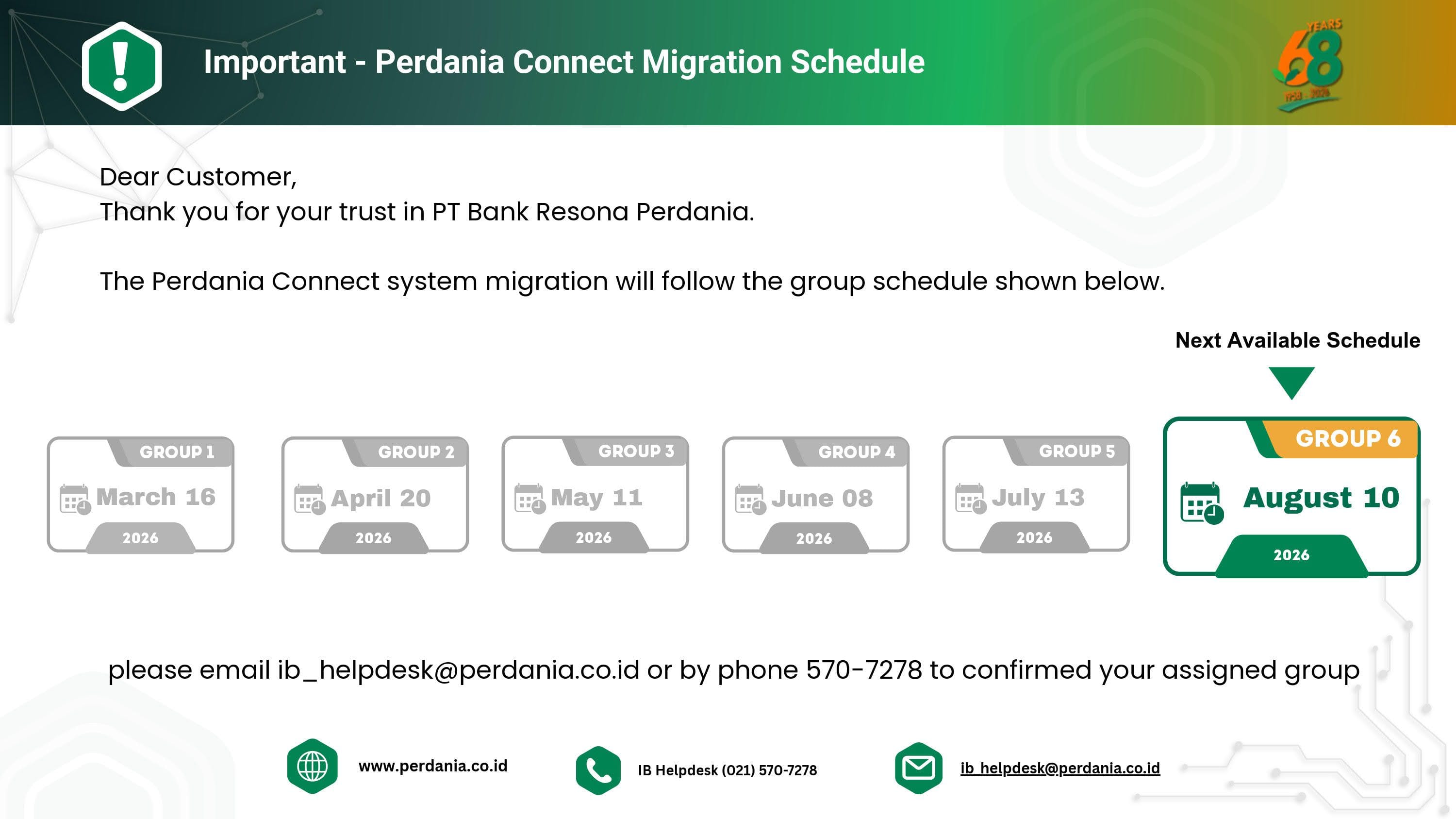 Perdania Connect Migration Schedule