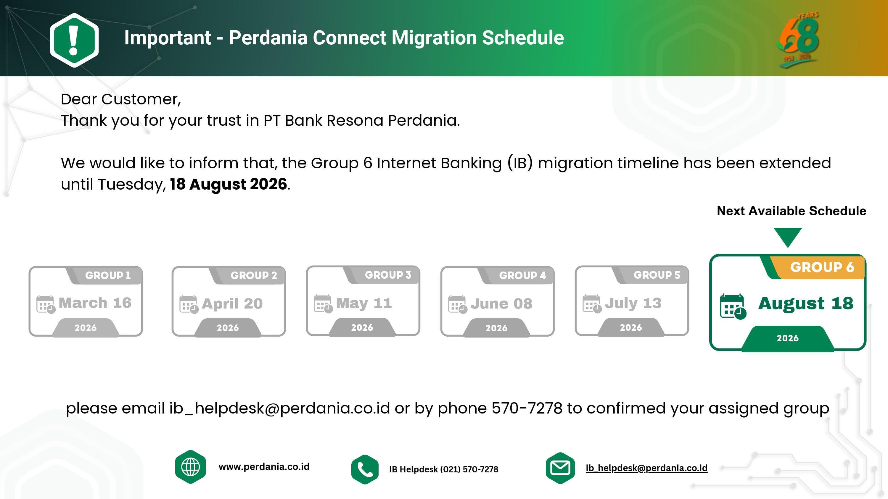 Perdania Connect Migration Schedule